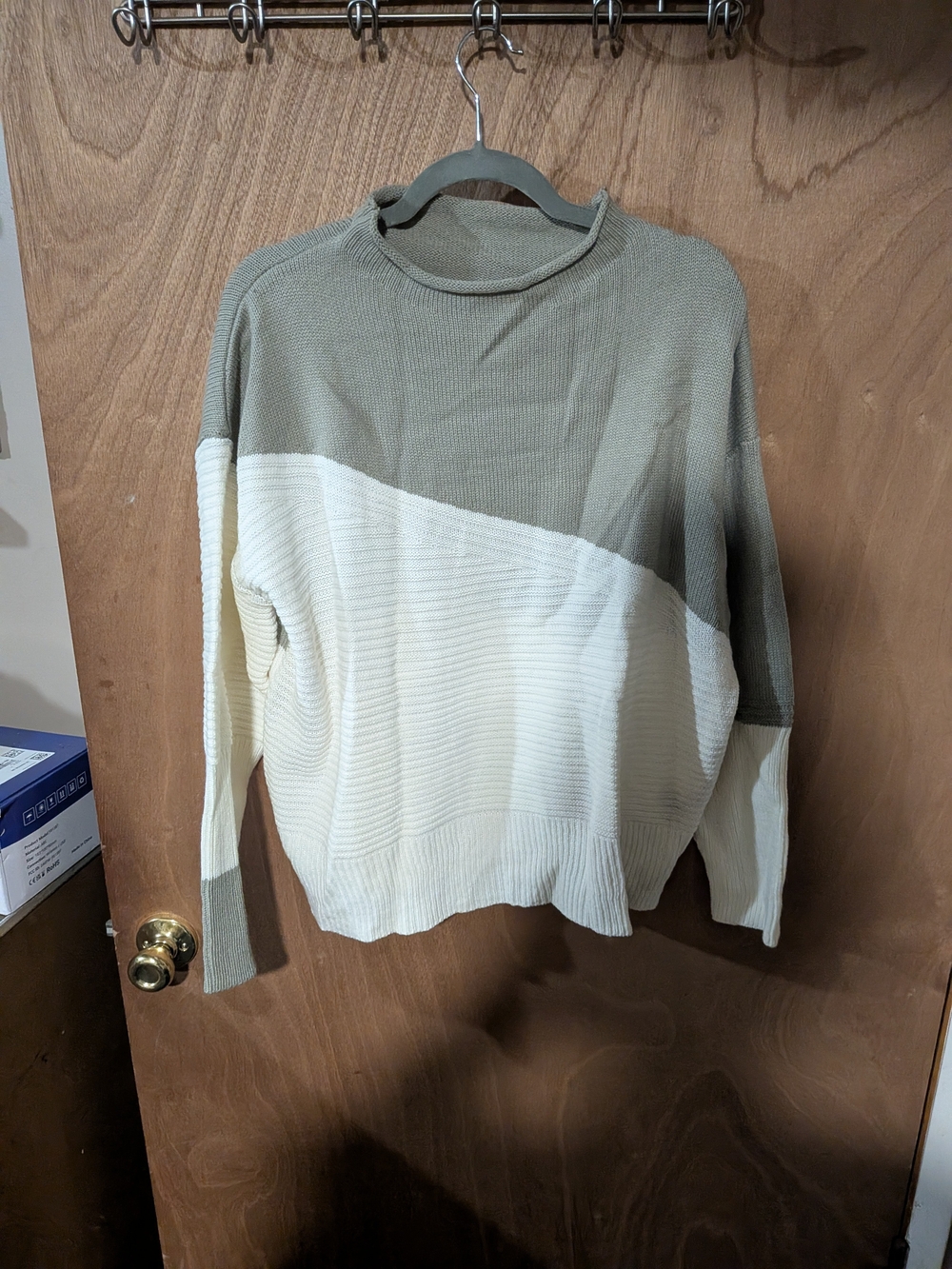 Colorblock Olive and Cream Women's Sweater